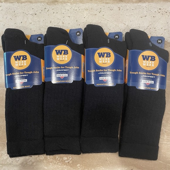 NWT 4 Pr Wilson Brown Pro‎ Feet WB7125M Work Socks BLACK Adventure Boot Merino M - Picture 1 of 8